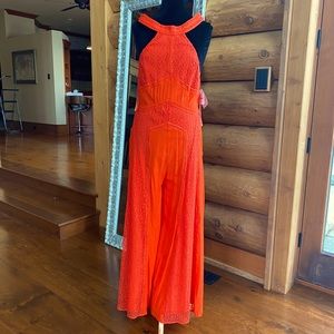 Bright Red Free People halter neck jumpsuit